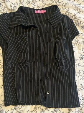 Edikted black pinstripe button up blouse with collar...